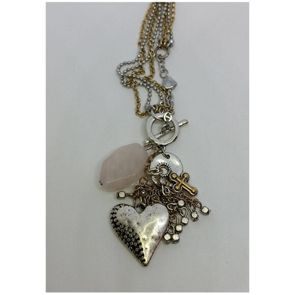 CURATED bundle 2 toggle front heart + glass charm multi chain necklaces trendy. - Picture 2 of 6